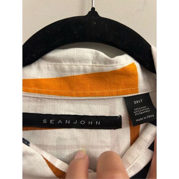 Sean John men's Linen / cotton shirt sz 3XLT abstract colorful - Picture 4 of 10